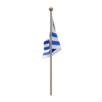 Uruguay 3d illustration flag on pole. Wood flagpole png