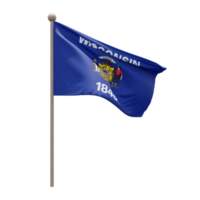 Wisconsin 3D-Darstellung Flagge auf der Stange. Fahnenmast aus Holz png