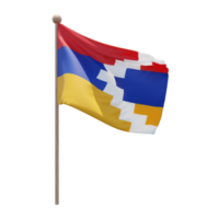 Artsakh 3D-Darstellung Flagge auf der Stange. Fahnenmast aus Holz png