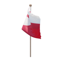 Greenland 3d illustration flag on pole. Wood flagpole png