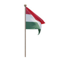 Hungary 3d illustration flag on pole. Wood flagpole png