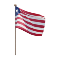 Liberia 3d illustration flag on pole. Wood flagpole png