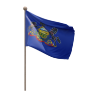 Pennsylvania 3D-Darstellung Flagge auf der Stange. Fahnenmast aus Holz png