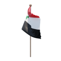 Syria 3d illustration flag on pole. Wood flagpole png