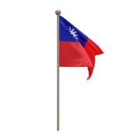 Taiwan Republic of China 3d illustration flag on pole. Wood flagpole png