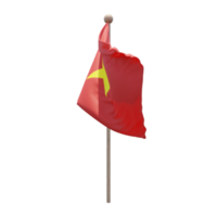 Vietnam 3d illustration flag on pole. Wood flagpole png