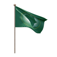 Afrikanische Union 3D-Illustration Flagge auf der Stange. Fahnenmast aus Holz png