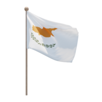 Cyprus 3d illustration flag on pole. Wood flagpole png