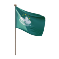 Macau 3d illustration flag on pole. Wood flagpole png