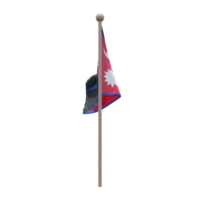 Nepal 3D-Darstellung Flagge auf der Stange. Fahnenmast aus Holz png