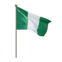 Nigeria 3d illustration flag on pole. Wood flagpole png