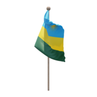 Rwanda 3d illustration flag on pole. Wood flagpole png