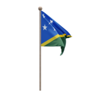 Salomone isole 3d illustrazione bandiera su polo. legna pennone png