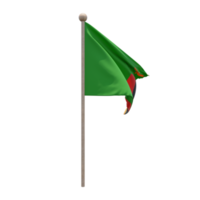 Sambia 3D-Darstellung Flagge auf der Stange. Fahnenmast aus Holz png