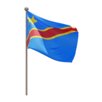 Democratic Republic of Congo 3d illustration flag on pole. Wood flagpole png