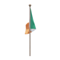 bandera de ilustración 3d de irlanda en el poste. asta de bandera de madera png
