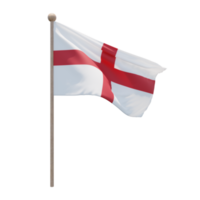 England 3D-Darstellung Flagge auf der Stange. Fahnenmast aus Holz png