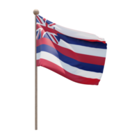 Hawaii 3d illustration flag on pole. Wood flagpole png