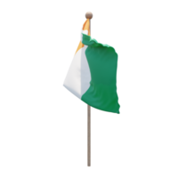 Ivory Coast 3d illustration flag on pole. Wood flagpole png