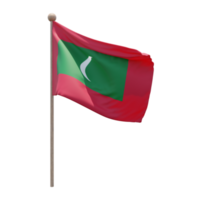 bandeira de ilustração 3d maldivas no poste. mastro de madeira