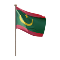 Mauritania 3d illustration flag on pole. Wood flagpole png