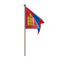 Mongolia 3d illustration flag on pole. Wood flagpole png