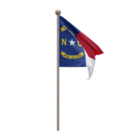 North Carolina 3D-Darstellung Flagge auf der Stange. Fahnenmast aus Holz png