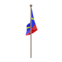 drapeau d'illustration 3d du volcan radiant de la réunion sur le poteau. mât en bois png