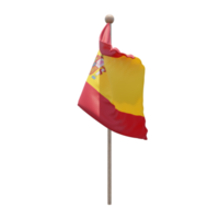 Spanien 3D-Darstellung Flagge auf der Stange. Fahnenmast aus Holz png