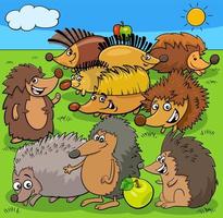 funny comic hedgehogs wild animal characters vector