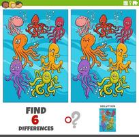 differences game with cartoon octopus animal characters vector