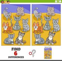 juego de diferencias con personajes de animales de gatos de dibujos animados vector