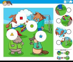 juego de piezas de partido con animales de dibujos animados jugando al fútbol vector