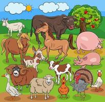 funny cartoon farm animals characters group vector