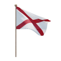 Alabama 3d illustration flag on pole. Wood flagpole png