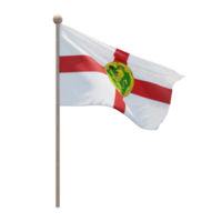 Alderney 3d illustration flag on pole. Wood flagpole png