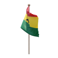 Ghana 3d illustration flag on pole. Wood flagpole png