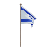 Israel 3d illustration flag on pole. Wood flagpole png