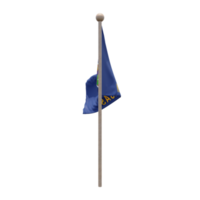 Kansas 3d illustration flag on pole. Wood flagpole png