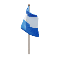 Nicaragua 3D-Darstellung Flagge auf der Stange. Fahnenmast aus Holz png