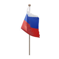 Russia 3d illustration flag on pole. Wood flagpole png