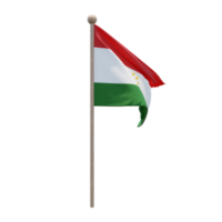 Tajikistan 3d illustration flag on pole. Wood flagpole png