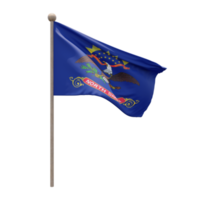 North Dakota 3d illustration flag on pole. Wood flagpole png