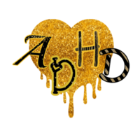 adhd illustration. mångfärgad, glitter guld textur. psykologi, mental, hjärna. png