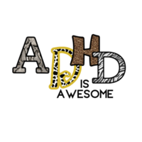 ADHD illustration. Multicoloured, glitter gold texture. Psychology, mental, brain. png