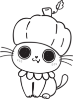 gato gatinho fofo em doodle de desenho animado de contorno de fantasia de halloween png