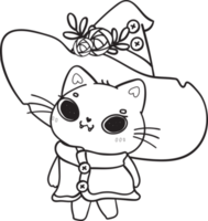 cute kitten cat in Halloween costume outline cartoon doodle png