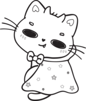 cute kitten cat in Halloween costume outline cartoon doodle png