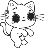 cute kitten cat in Halloween costume outline cartoon doodle png