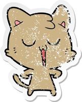 distressed sticker of a cartoon cat singing vector